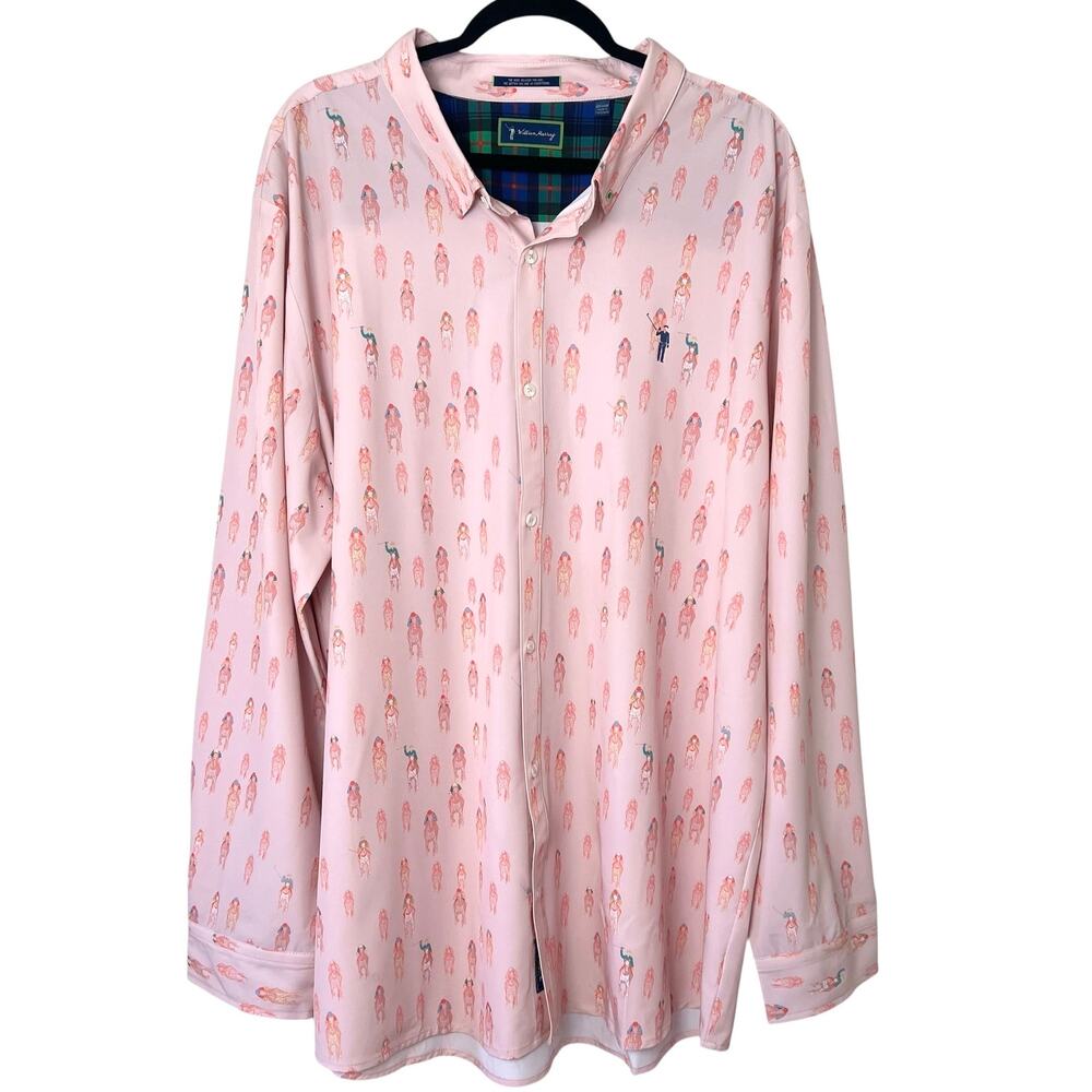 William Murray And They're Off Long Sleeve Button Down Performance Shirt Pink 3X